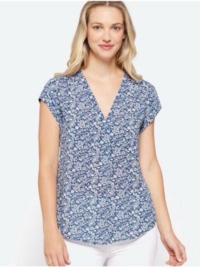 Floral V-Neck Cap Sleeve Top - Blue